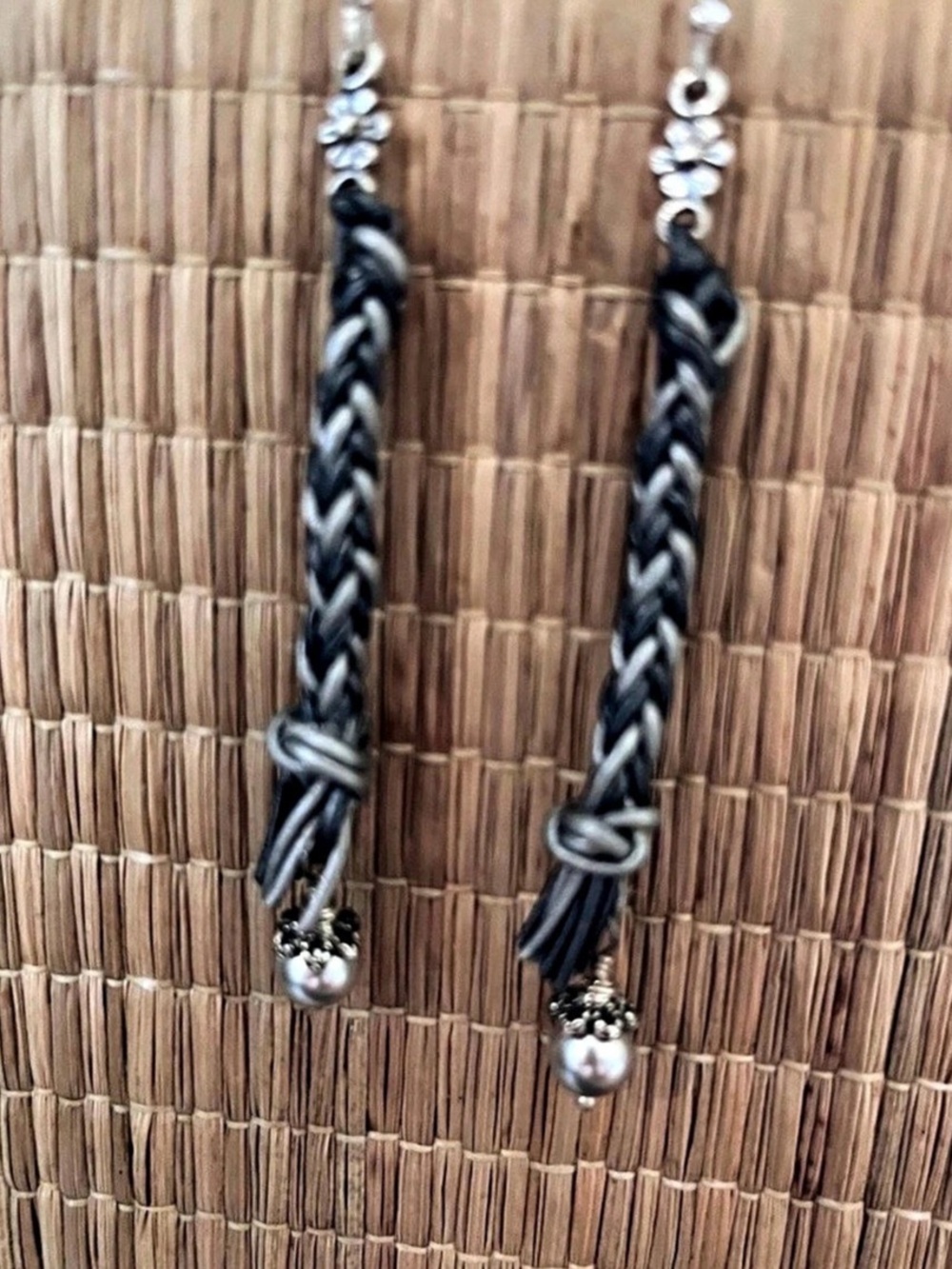 Sterling Silver & Braided Leather Dangle Earrings